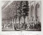 Camille Desmoulins (1760-94) Speaking at the Palais Royal, 12 July 1789, engraved by Pierre Gabriel Berthault (1737-1831) (engraving) (b/w photo)