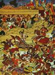 Genghis Khan in battle, preceded by Gebe, one of his generals (colour litho)