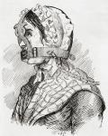 Woman wearing a Derbyshire Brank or muzzle in the 17th century. From The Strand Magazine published 1894.