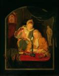 Couple counting money by candlelight, 1779 (panel)