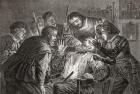 La Dentiste, The Dentist by Gerard van Honthorst. Dentistry in the 17th century. From Histoire des Peintres de Toutes les Écoles, École Hollandaise, published 1863. (litho)