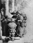 Beggars on the Doorstep of a House, 1648 (etching) (b/w photo)