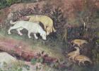 The Month of June, detail of dogs and partridges, c.1400 (fresco)