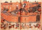 Ms.Sup.Pers.1113.f.180v-181 Mongols under the leadership of Hulagu Khan storming and capturing Baghdad in 1258 (manuscript)