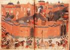 Ms.Sup.Pers.1113.f.180v-181 Mongols under the leadership of Hulagu Khan storming and capturing Baghdad in 1258 (manuscript)