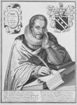 Portrait of Sir Thomas Overbury (1581-1613) writing out his epitaph, engraved by Renold Elstrack (1571-c.1630) 1613 (engraving)