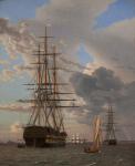 The Russian Ship of the Line "Asow" and a Frigate at Anchor in the Roads of Elsinore, 1828 (oil on canvas)