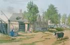 A Russian Village, 1804 (colour litho)