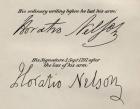 Lord Nelson's signatures, illustration from 'The Life of Nelson' by Robert Southey (1774-1843) first published 1813 (litho) (see 234261 for detail)