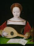 Mary Magdalene Playing a Lute (oil on panel)
