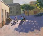 Three children with bicycles, Spain (oil on canvas)