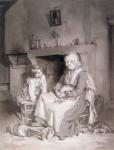 Interior with Old Woman and Boy, 1862 (pen & ink wash on paper)