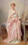 Girl in a pink dress (oil on canvas)