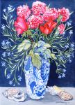 Roses, Carnations and Lobelia in a Blue and White Vase,3 Shells Textiles 2011(water colour)