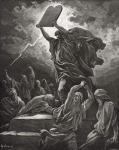Moses Breaking the Tablets of the Law, Exodus 32:19, illustration from Dore's 'The Holy Bible', engraved by Hotelin, 1866 (engraving)