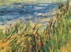 The Banks of the Seine at Champrosay, detail of the water and grass at the centre of the painting, 1876 (oil on canvas) (detail of 38573)