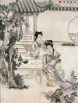 Chinese ladies in a garden (w/c & hair embroidery)