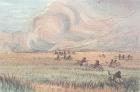 Missouri prairie fire (colour litho)