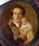 Portrait of Alexander Herzen with his son, 1840 (oil on canvas)