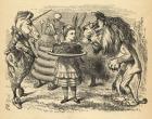 The sharing of the cake between the Lion and the Unicorn, illustration from 'Through the Looking Glass' by Lewis Carroll (1832-98) first published 1871 (litho)