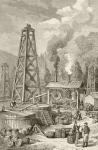 An oil well in nineteenth century Pennsylvania, USA (litho)