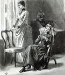 '"Has Harry given you a ring?" Letty asked, suddenly', Chapter XXV: Letitia has her innings, from Great-Grandmamma Severan by Leslie Keith, published in 'Leisure Hour', 1888 (engraving)