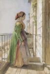 A Greek Girl Standing on a Balcony, c.1840 (w/c and gouache over graphite on paper)