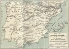 Map of Spain and Portugal showing the political divisions in the country at the death of Alfonso III, King of Leon, from 'Spain: A Summary of Spanish History from the Moorish Conquest to the Fall of Granada, 711-1492', by Henry Edward Watts, published in 