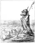 'La Fontaine Renewed', Prussian Wolf disguised as a shepherd to guard German sheep, from 'Le Charivari', 10 October, 1867 (litho)