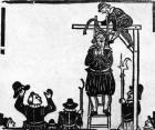 Scaffold with a man about to be hanged (woodcut)
