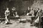 The first trial of Catherine of Aragon (1485-1536) in 1529 (engraving)