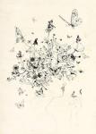 Girl with butterflies, 2013, black ink, pencil, old paper