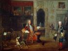 Louis XV (1710-74) and the Regent, Philippe II (1674-1723) Duke of Orleans in the Study of the Grand Dauphin at Versailles, c.1720 (oil on canvas)