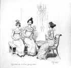 'Offended two or three young ladies', the Bingley sisters from 'Pride and Prejudice' by Jane Austen, 1894 (engraving) (b/w photo)