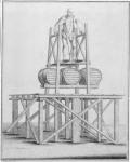 Thomas Topham the Strongman lifting water barrels weighing 1836lbs, 1741 (engraving)
