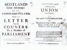 Pamphlets showing both sides of the Anglo-Scottish union debate, 1707 (engraving) (b/w photo)