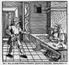 Money Lender, 1531 (woodcut) (b/w photo)