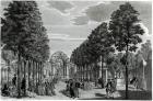 The Triumphal Arches, Handel's Statue in the South Walk of Vauxhall Gardens, engraved by John S. Muller (hand coloured etching and engraving)