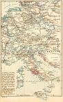 Map of The Holy Roman Empire under the Hohenstaufen, 1138 - 1254. From Historical Atlas, published 1923.