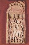 Carved Indian plaque depicting two female figures under a torana, from Begram, Afghanistan, 1st-2nd century (ivory)