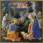 Adoration of the Child with SS. Hilary, Jerome, Mary Magdalene and Angels (tempera on panel)