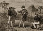 Selkirk and the British Sailors, illustration from 'Tales of Travellers or A View of the World' published 1838 (engraving)
