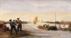 Two Fishermen Pulling in their Nets (oil on panel)