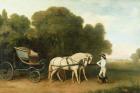 A Phaeton with a Pair of Cream Ponies in the Charge of a Stable-Lad, c.1780-5 (oil on panel)