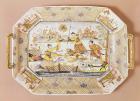 Octagonal dish with a chinese pattern of a lion hunt, c.1730 (ceramic)