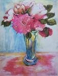Pink Roses in a Blue Glass, 2000,(watercolour)