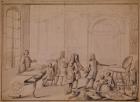 Study for a Lesson being give to the Young Louis XV (1710-74) (pen & ink and wash on paper) (see also 162667)