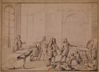 Study for a Lesson being give to the Young Louis XV (1710-74) (pen & ink and wash on paper) (see also 162667)