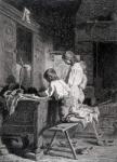 Interior with Three Boys Kneeling, c.1850 (black crayon over brown ink wash on paper)