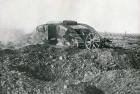WWI British Tank in action on the Western Front, 1917 (b/w photo)